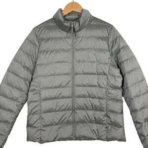Uniqlo Full Zip Down Puffer Jacket Silver Casual Winter Cold Weather Coat - L